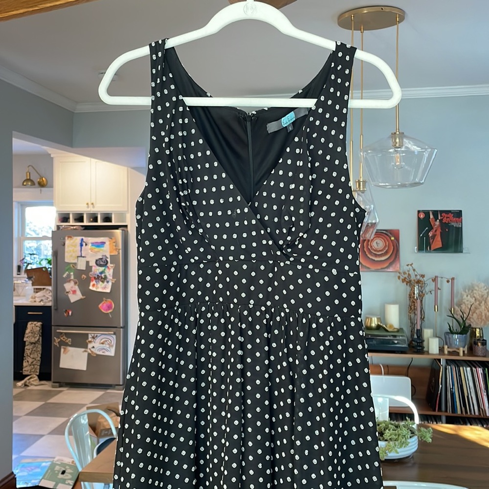 Anthropologie polkadot floor-length black dress, Size 6